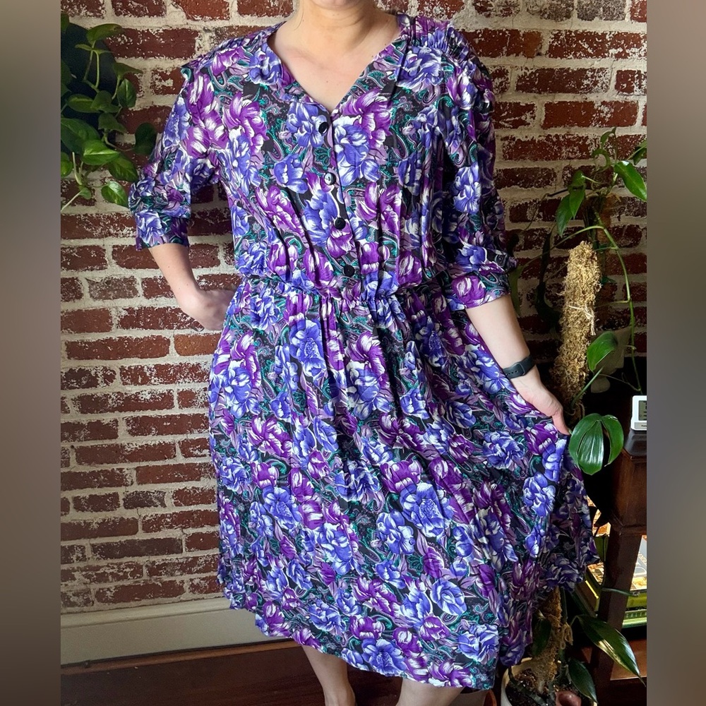 Vintage purple floral midi dress